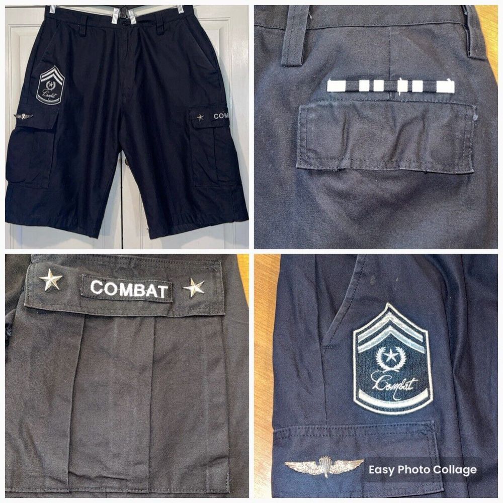 Regal Military Shorts Men‎ 34 Metal Eagle Stars Embroidery Patch Spell Out Y2K